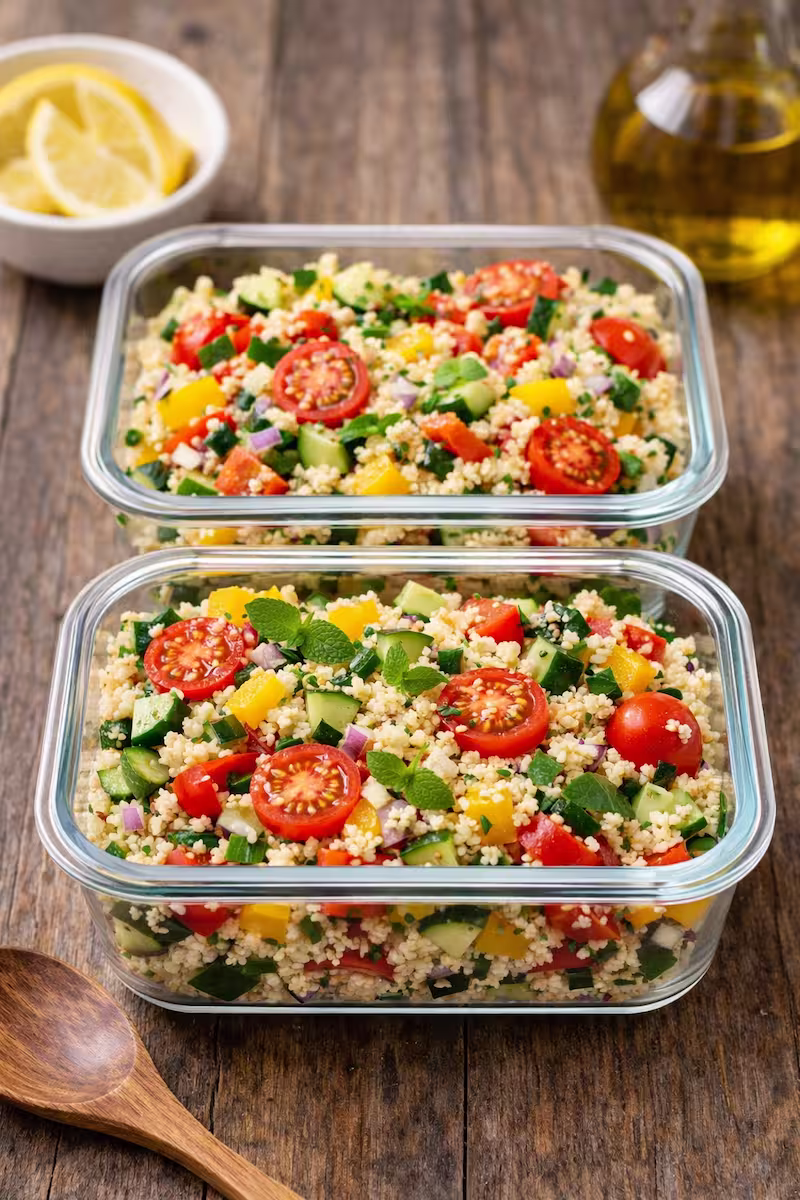Couscous Salat als Meal Prep in Glasbehältern