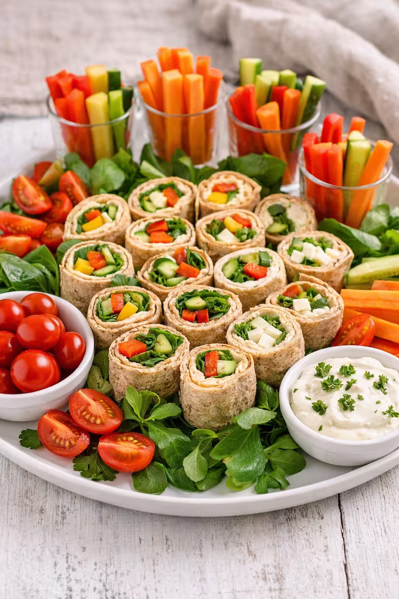 Verschiedene gesunde Fingerfood Snacks Verschiedene gesunde Fingerfood Snacks auf einer Platte angerichtet