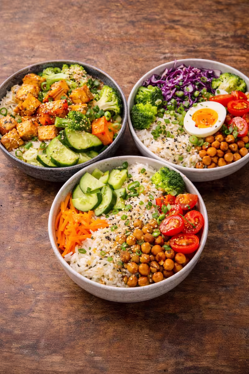 mehrere Gemüse Bowl Varianten in Schüsseln