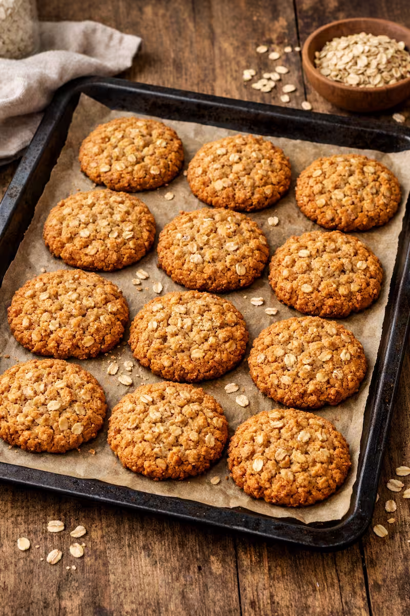 Haferkekse frisch gebacken auf Backblech
