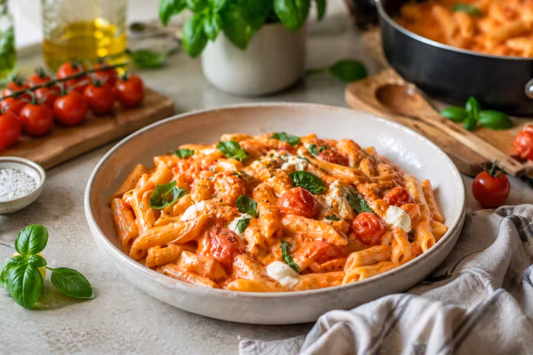 One Pot Pasta mit Tomaten und Frischkäse
