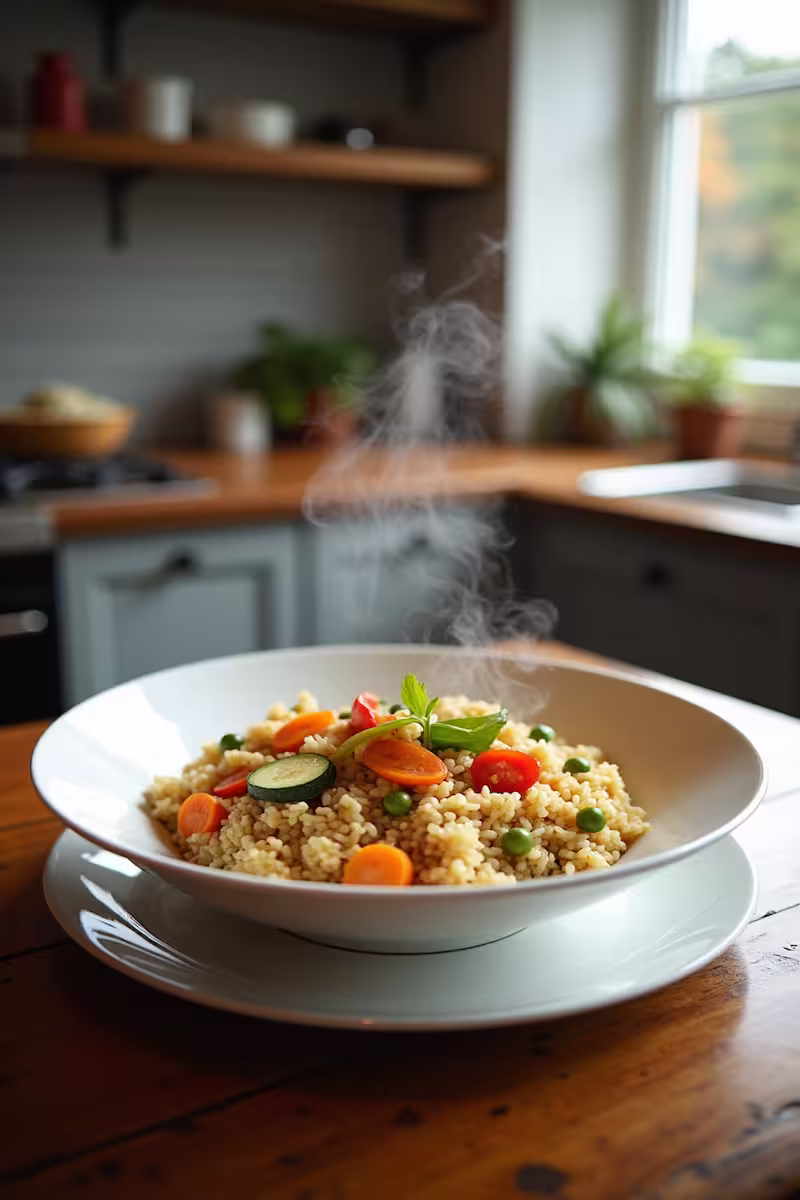 fertiger cremiger Reis mit Gemüse in einer Schüssel