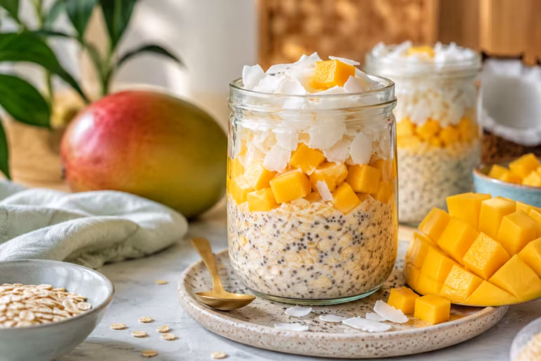 Mango Overnight Oats mit Kokos