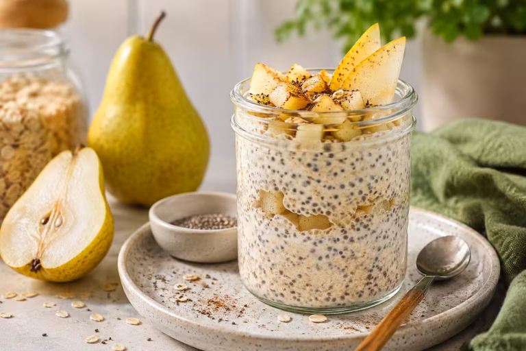 Overnight Oats Birne mit Chiasamen 4 Overnight Oats Birne mit Chiasamen