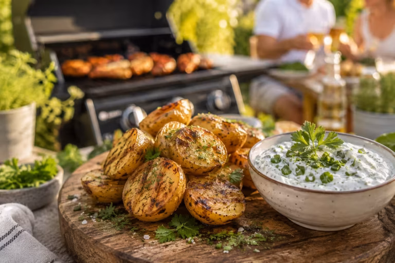Grillkartoffeln mit Kräuterquark