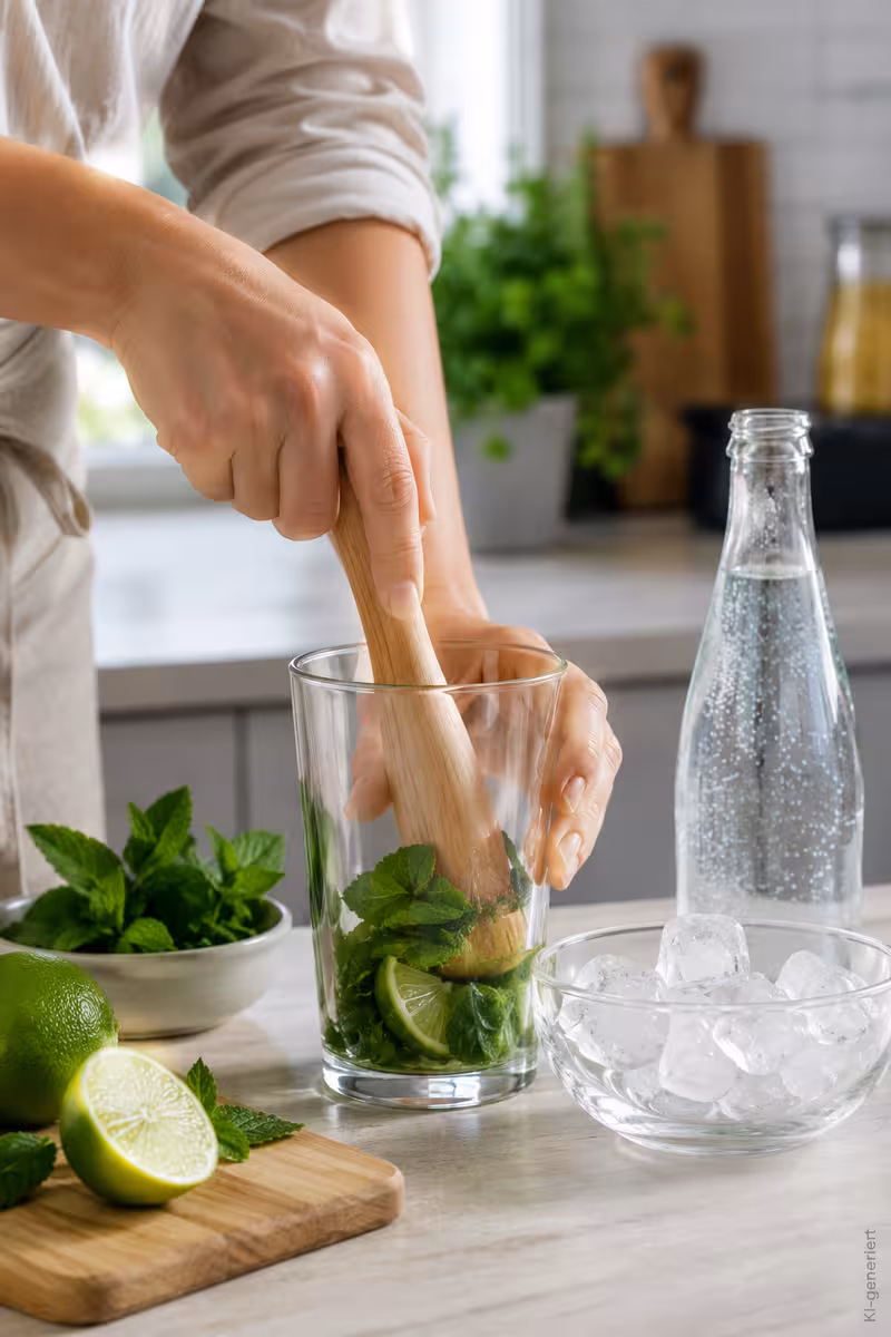 Zubereitung von: Alkoholfreier Mojito: Frischer Sommerdrink mit Minze