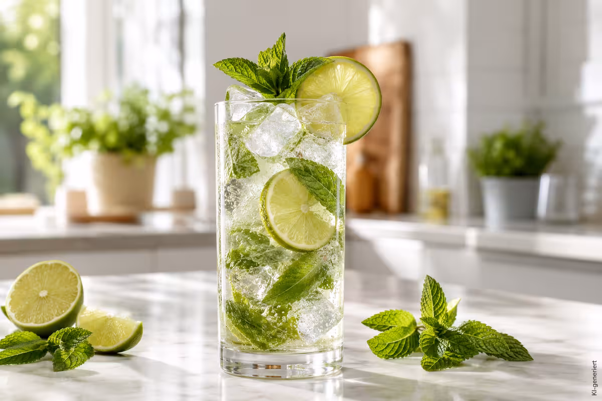 Fertiges Gericht: Alkoholfreier Mojito: Frischer Sommerdrink mit Minze