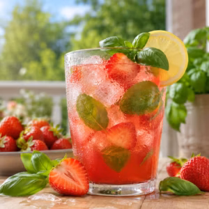 Fertiges Gericht: Erdbeer-Basilikum-Limonade – fruchtiger Sommerdrink mit frischen Zutaten