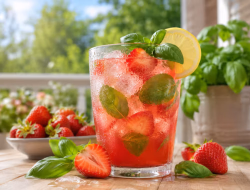 Fertiges Gericht: Erdbeer-Basilikum-Limonade – fruchtiger Sommerdrink mit frischen Zutaten