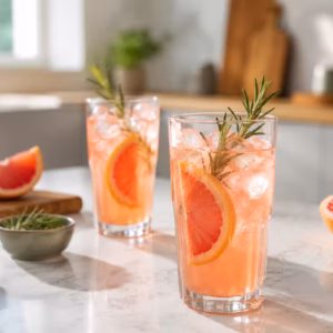 Fruchtige Grapefruit-Limonade mit Rosmarin und Sprudel 7 Fertiges Gericht: Fruchtige Grapefruit-Limonade mit Rosmarin und Sprudel