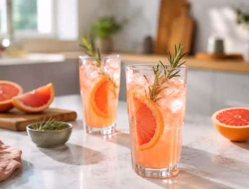 Fertiges Gericht: Fruchtige Grapefruit-Limonade mit Rosmarin und Sprudel