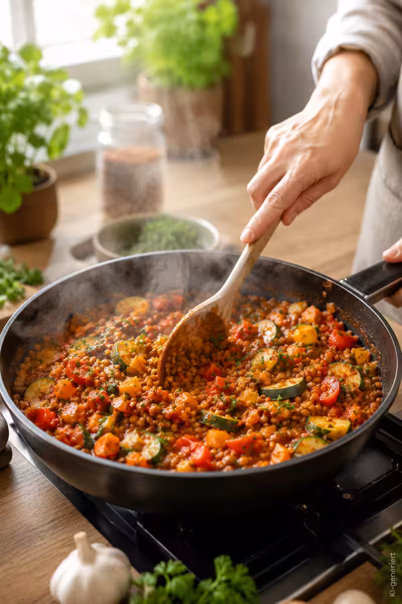 Proteinreiche vegane Linsenpfanne mit Gemüse 7 Zubereitung von Von Von vegane Linsenpfanne In Der Kueche In Der Kueche in der Küche