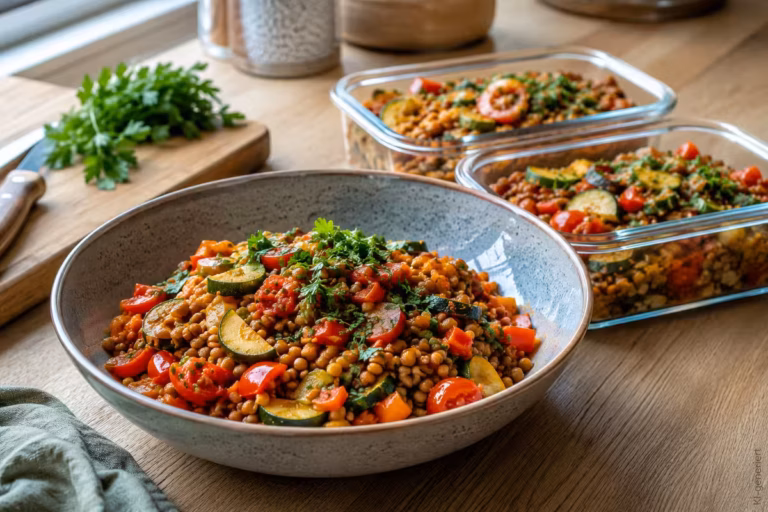 Proteinreiche vegane Linsenpfanne mit Gemüse 4 Vegane Linsenpfanne mit Gemüse