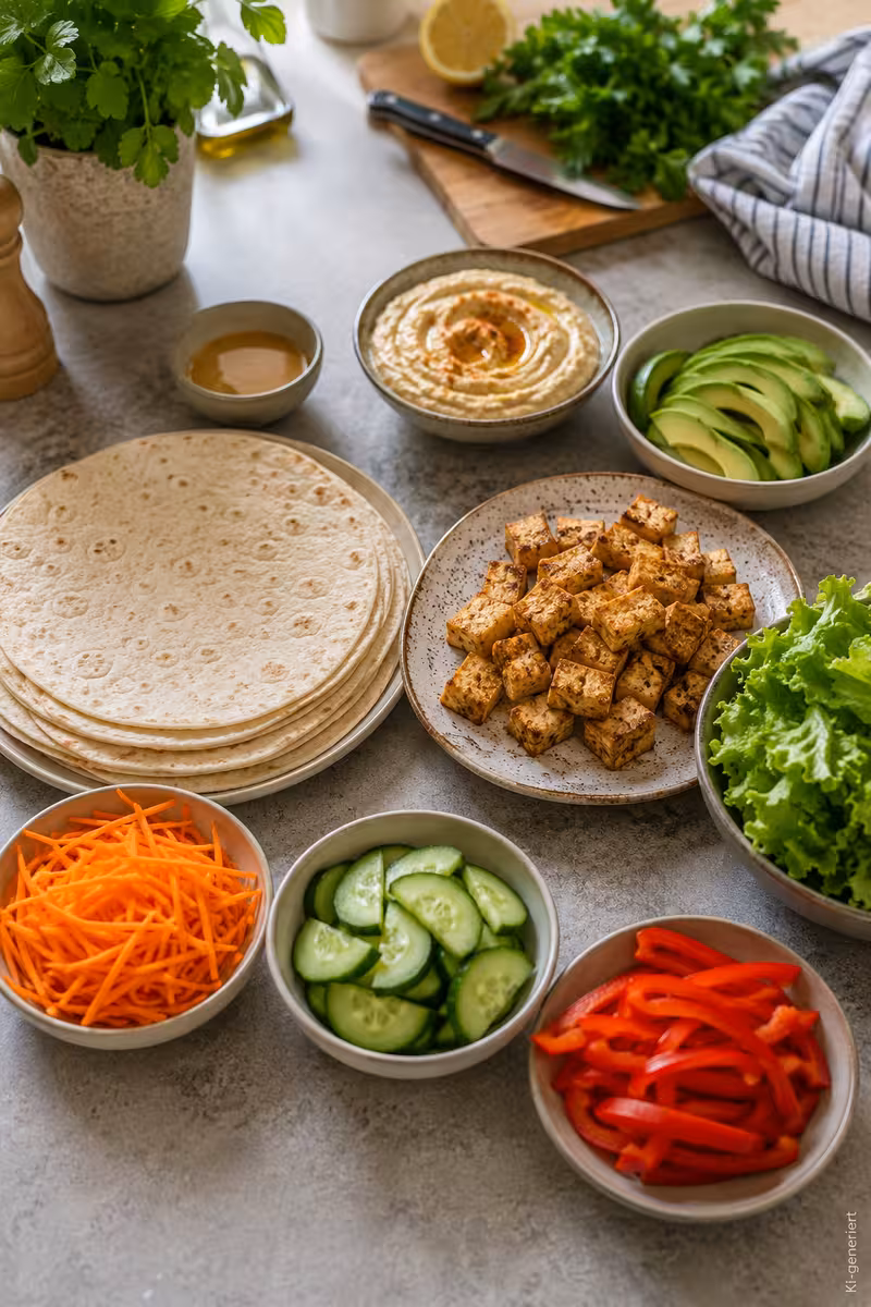 Zutaten für: Vegane Wraps zum Vorbereiten für die Lunchbox