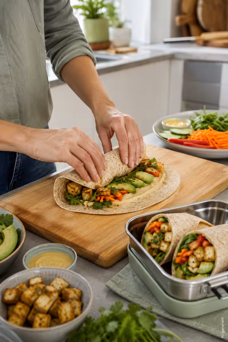 Zubereitung von: Vegane Wraps zum Vorbereiten für die Lunchbox