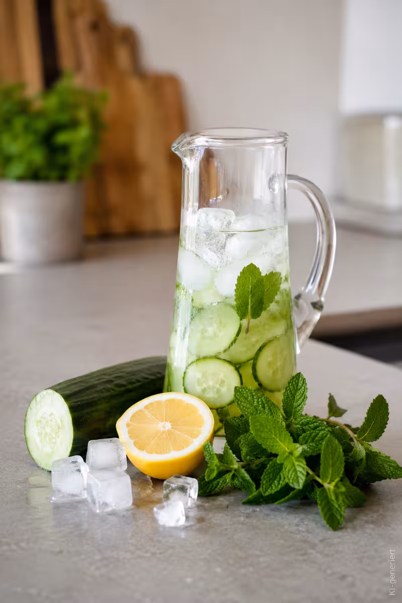 Zutaten für: Gurkenwasser mit Zitrone und Minze selber machen