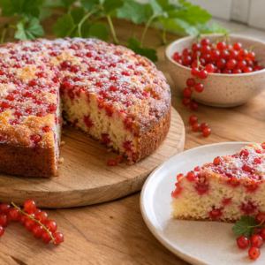 Johannisbeerkuchen mit frischen roten Johannisbeeren 7 Fertiges Gericht: Johannisbeerkuchen mit frischen roten Johannisbeeren