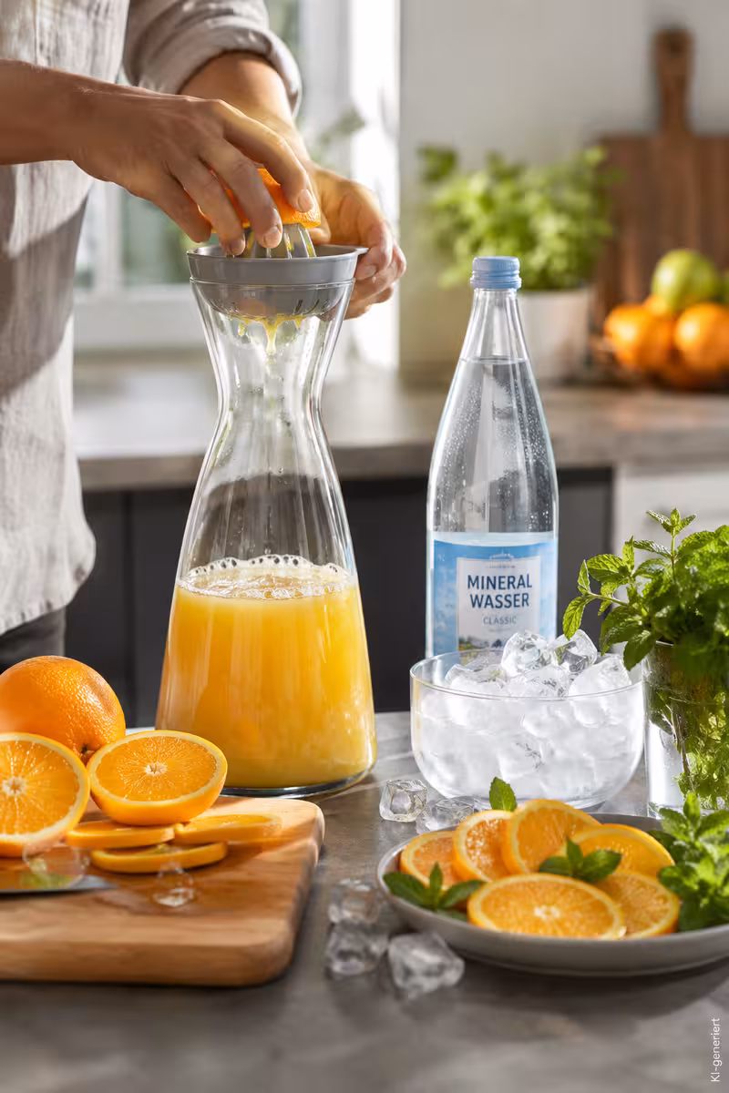 Zubereitung von: Orangenlimonade selber machen – einfaches Rezept für heiße Tage