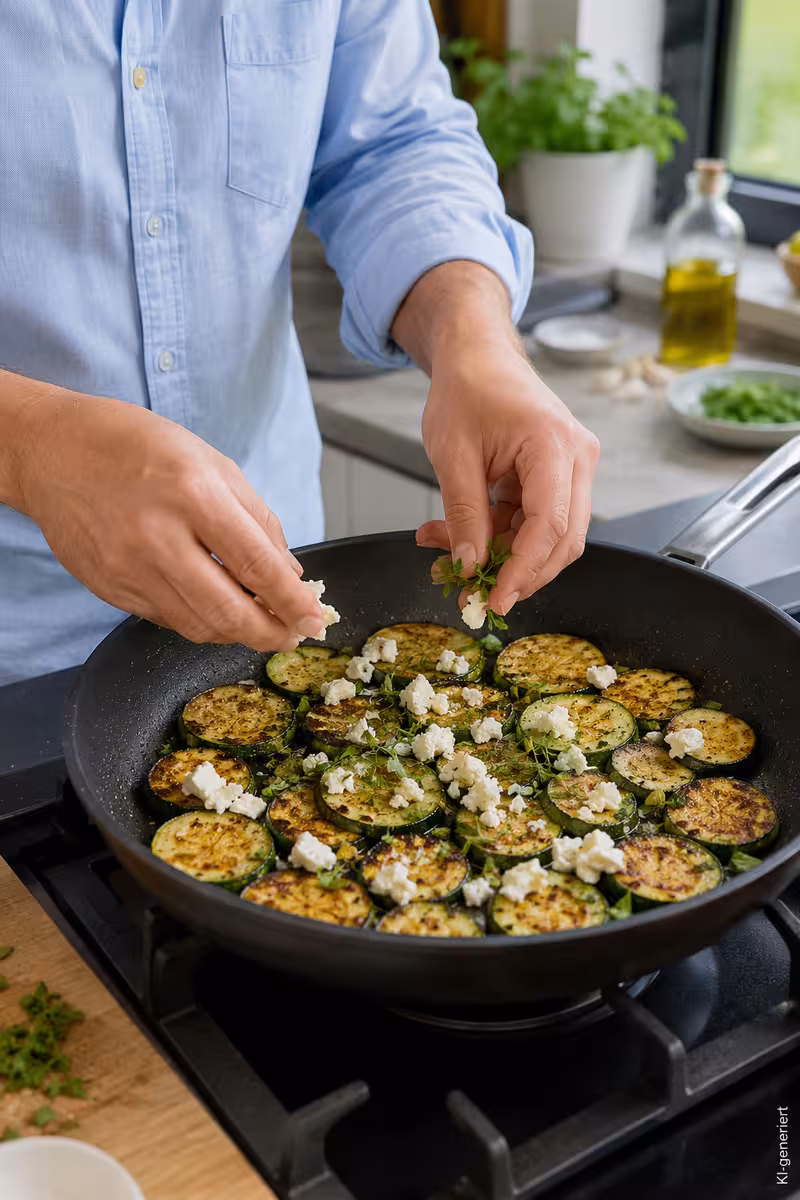 Zucchini mit Feta: schnelles Sommergericht aus der Pfanne 7 Zubereitung von: Zucchini mit Feta: schnelles Sommergericht aus der Pfanne