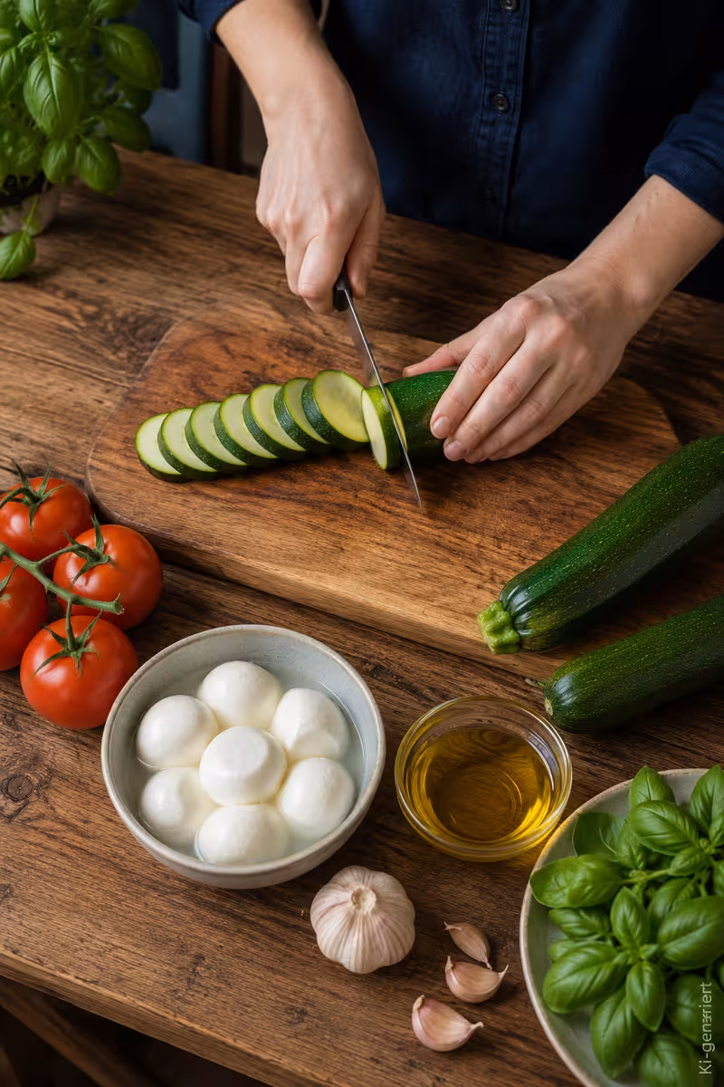 Zucchini-Tomaten-Auflauf mit Mozzarella aus dem Ofen 5 Zutaten für: Zucchini-Tomaten-Auflauf mit Mozzarella aus dem Ofen