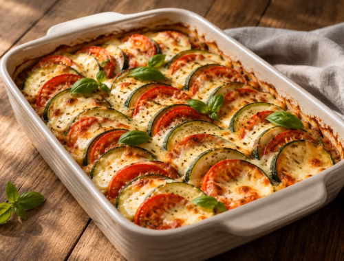 Zucchini-Tomaten-Auflauf mit Mozzarella aus dem Ofen 9 Fertiges Gericht: Zucchini-Tomaten-Auflauf mit Mozzarella aus dem Ofen