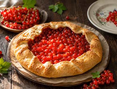 Rustikales Dessert mit Johannisbeeren und knusprigem Teigrand 9 Fertiges Gericht: Rustikales Dessert mit Johannisbeeren und knusprigem Teigrand