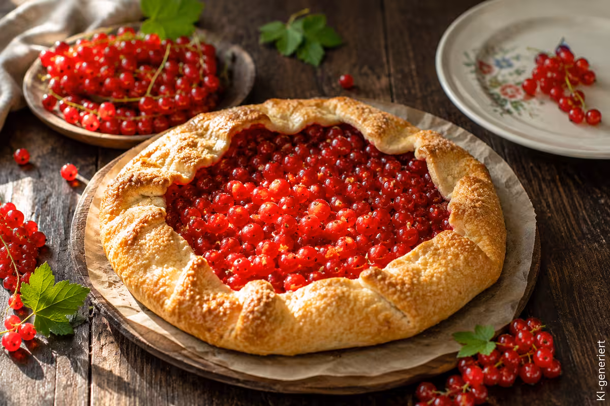 Rustikales Dessert mit Johannisbeeren und knusprigem Teigrand 2 Fertiges Gericht: Rustikales Dessert mit Johannisbeeren und knusprigem Teigrand