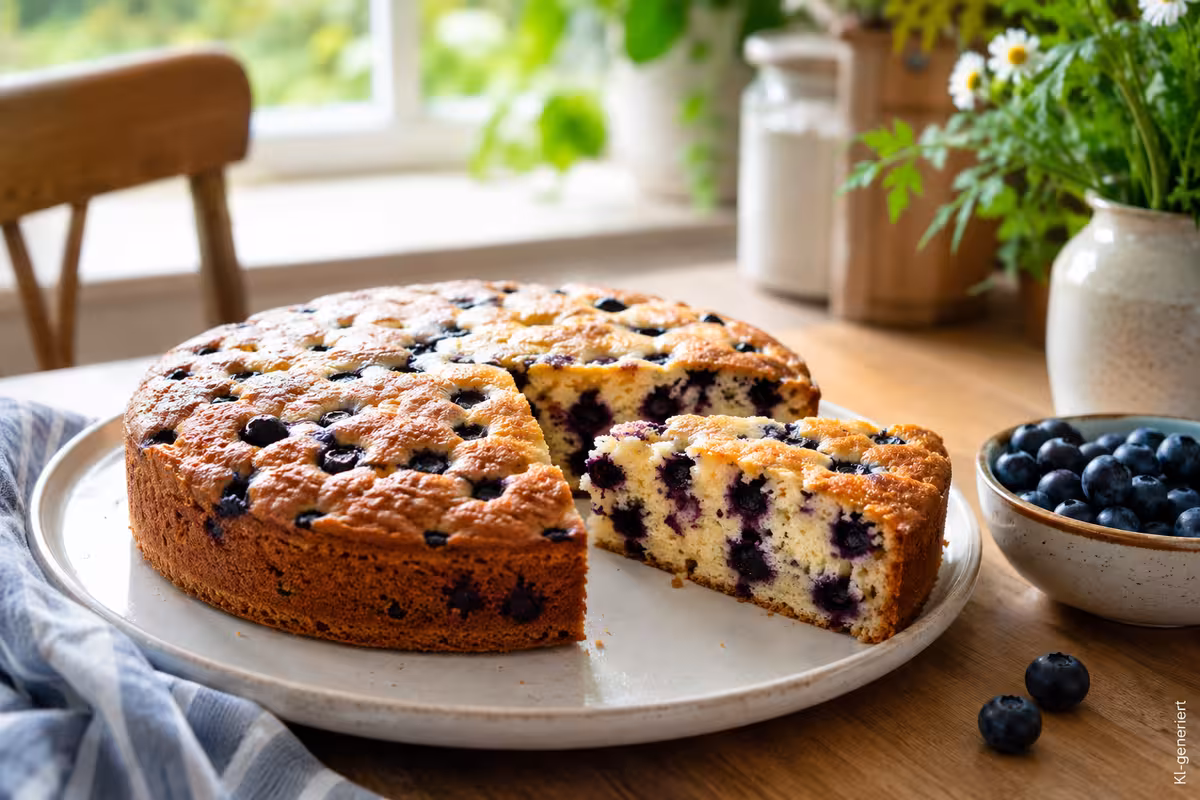 Saftiger Blaubeerkuchen mit frischen Beeren 2 Fertiges Gericht: Saftiger Blaubeerkuchen mit frischen Beeren