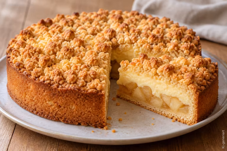 Apfelkuchen mit Vanillepudding
