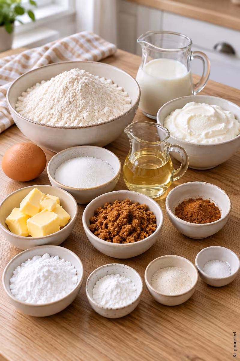 Zutaten für: Saftige Zimtschnecken ohne Hefe mit Quark-Öl-Teig