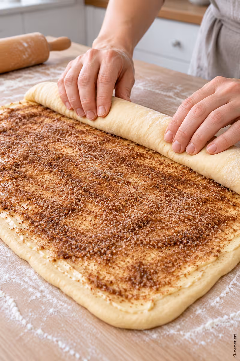 Zubereitung von: Saftige Zimtschnecken ohne Hefe mit Quark-Öl-Teig